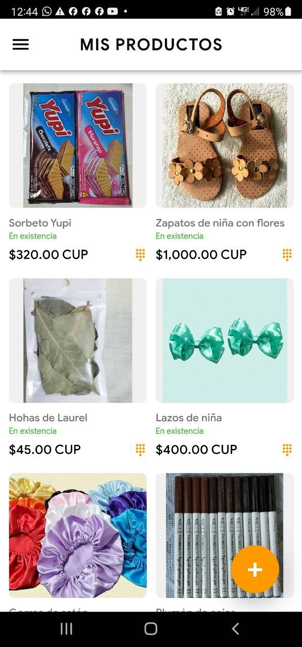 Pantalla de productos de la aplicación ElVendedor